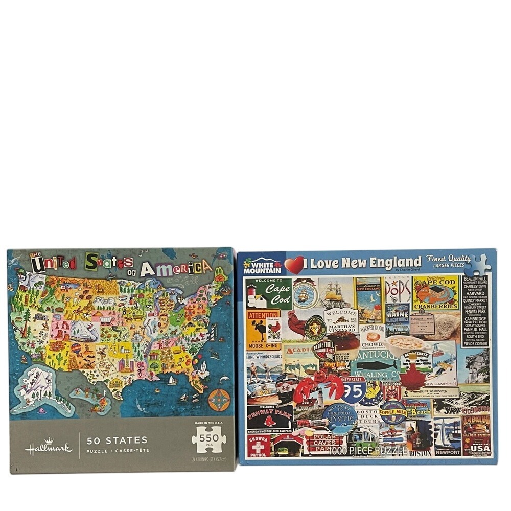 Hallmark‎ White Mountain Set of 2 Map US/ New England Puzzles